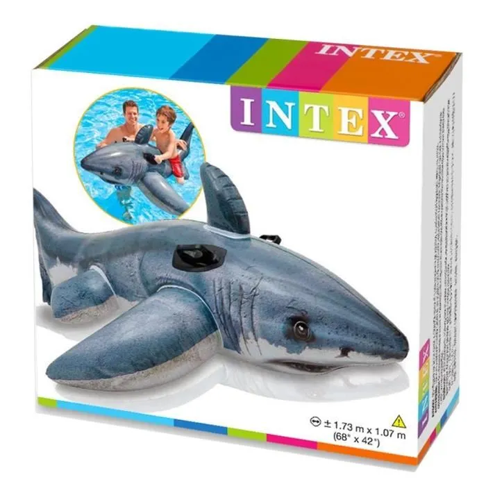 Intex Bouée gonflable Grand Requin Blanc à Chevaucher 173x107 cm avec Poignées Enfant dès 3 Ans