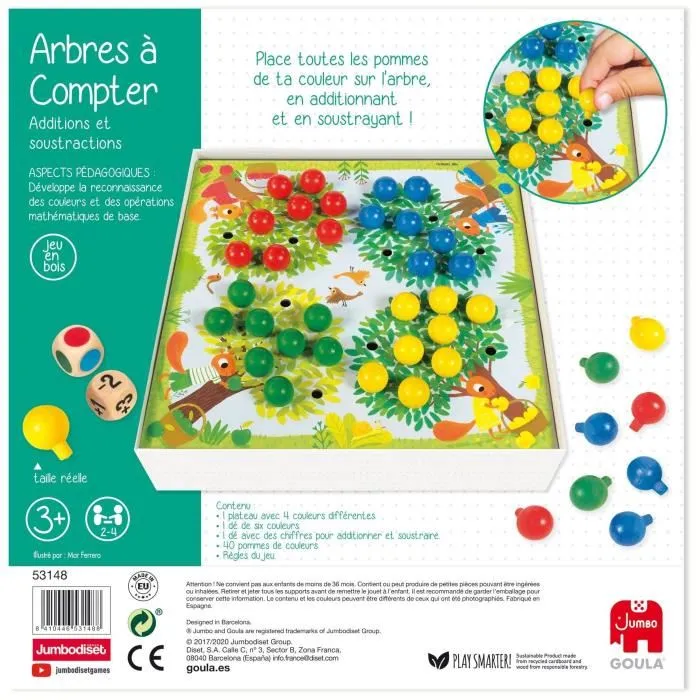 Goula - Arbres à compter - Jeu éducatif en bois avec pommes et dés - Apprentissage des mathématiques ludique pour enfants