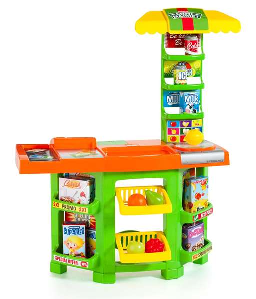 Molto Supermercado avec 14 pièces - 77 x 59 x 24 cm - Jouet en plastique pour enfants de 2 à 99 ans - Langues du produit : espagnol, anglais