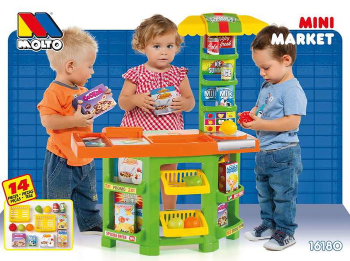 Molto Supermercado avec 14 pièces - 77 x 59 x 24 cm - Jouet en plastique pour enfants de 2 à 99 ans - Langues du produit : espagnol, anglais