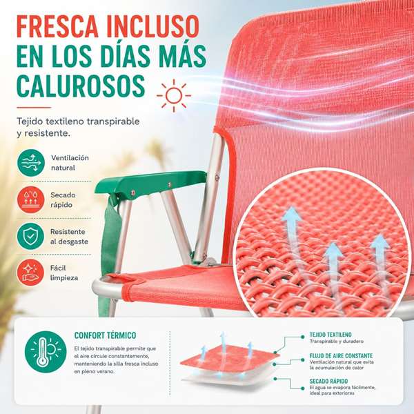 JugaToys Chaise de plage en aluminium corail avec poignée de transport