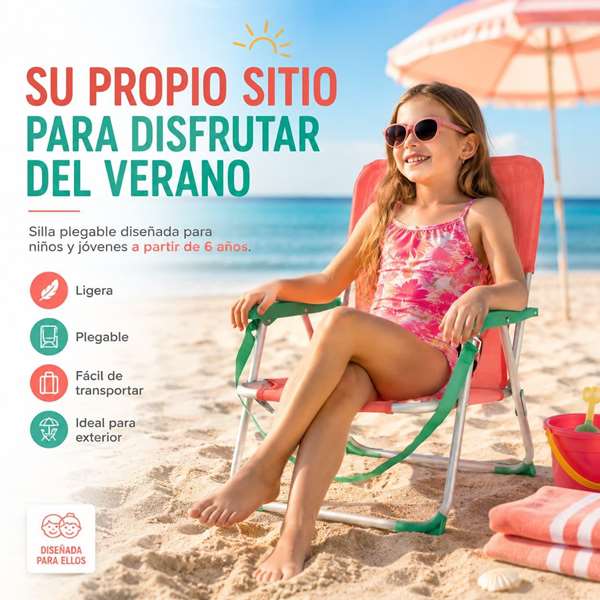 JugaToys Chaise de plage en aluminium corail avec poignée de transport