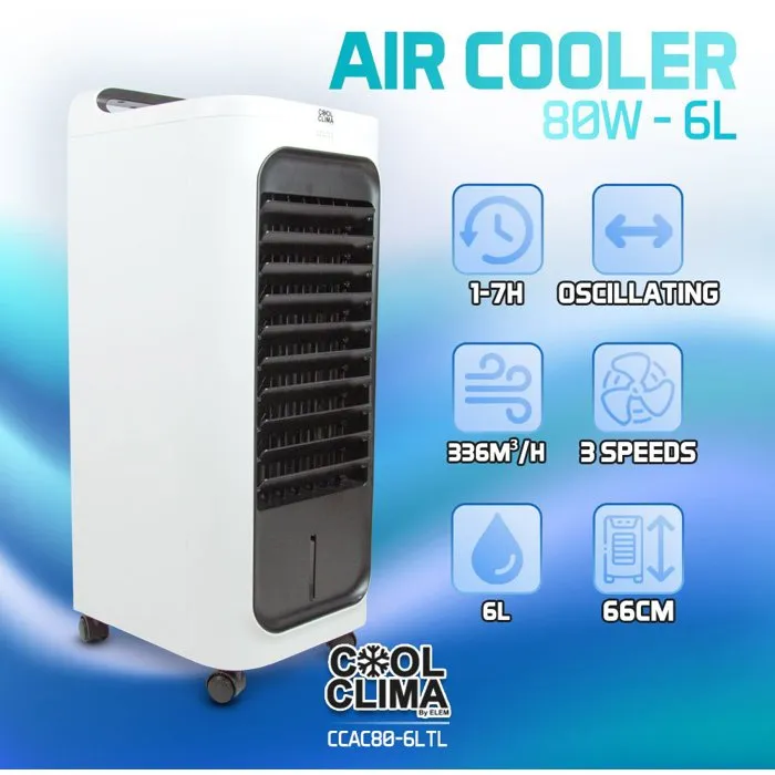 Cool Clima CCAC80-6LTL Rafraîchisseur d'air 80 W réservoir 6 L télécommande