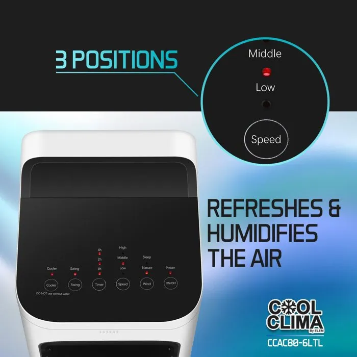 Cool Clima CCAC80-6LTL Rafraîchisseur d'air 80 W réservoir 6 L télécommande