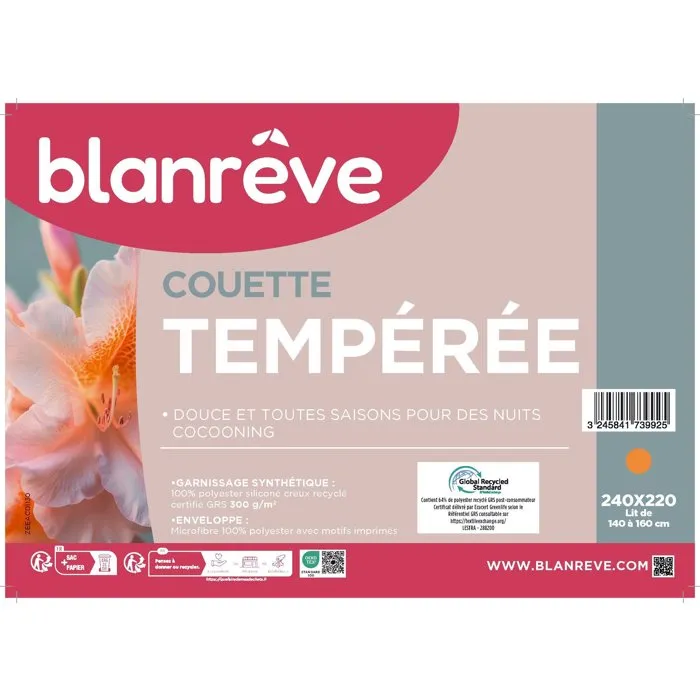 Blanreve Couette tempérée 240 x 220 cm, 83g/m², motifs imprimés en microfibre légère pour toutes les saisons