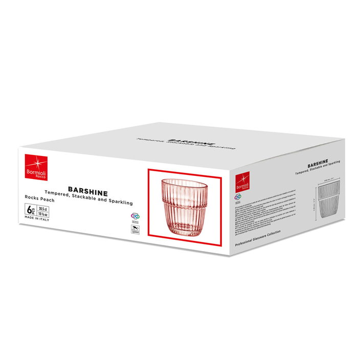 Bormioli Rocco 6 Verres Bas Barshine 30 cL Orange en Verre Trempé Résistant et Écologique, Empilables, Compatibles Micro-ondes et Réfrigérateur