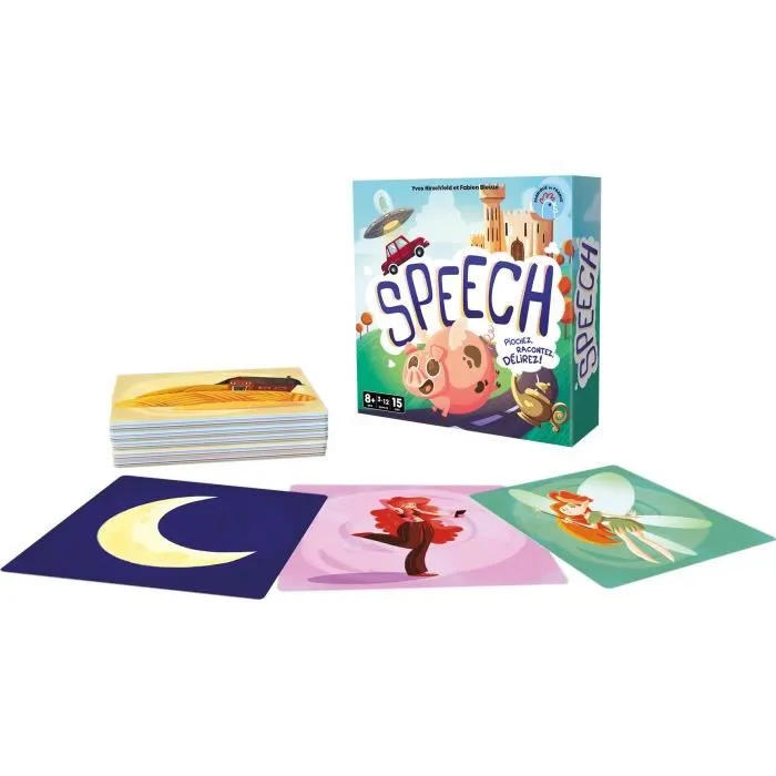 Asmodee Speech - Jeu de cartes pour inventer une histoire, 4 modes de jeu, débats, à partir de 8 ans, langue française, 15 à 20 minutes, ambiance