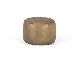 GINER Y COLOMER Puff rond en cuir naturel beige avec dessus décoré de tresses en cuir