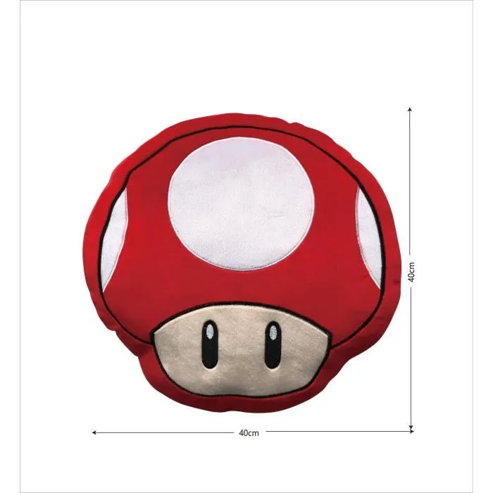 Mario Bros Coussin décoratif 3D Champignon en microfibre de Super Mario, 40 cm, pour salon ou chambre