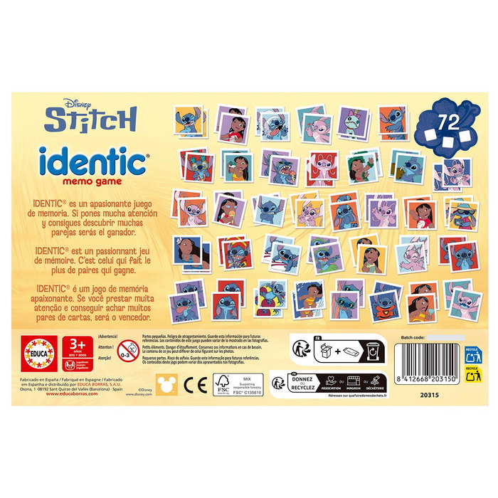 Educa Identic Stitch - Jeu de mémoire 72 cartes