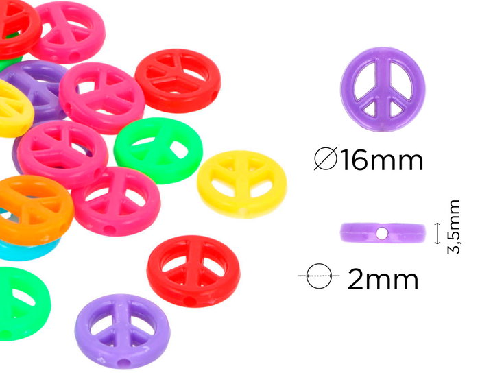 Innspiro Perles en plastique symbole de la paix 16mm x 3,5mm (30 pièces) Innspiro Perles en plastique symbole de la paix 16mm x 3,5mm (30 pièces)