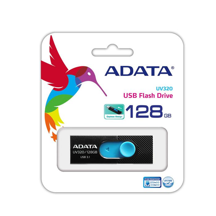 ADATA UV220 Clé USB 3.1 128GB à Connexion Coulissante Sans Capuchon - Noir/Bleu