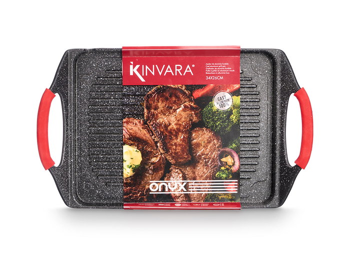 Kinvara Plateau de cuisson en aluminium moulé 34 x 26 cm, compatible induction, noir/blanc/rouge (Set de 6)