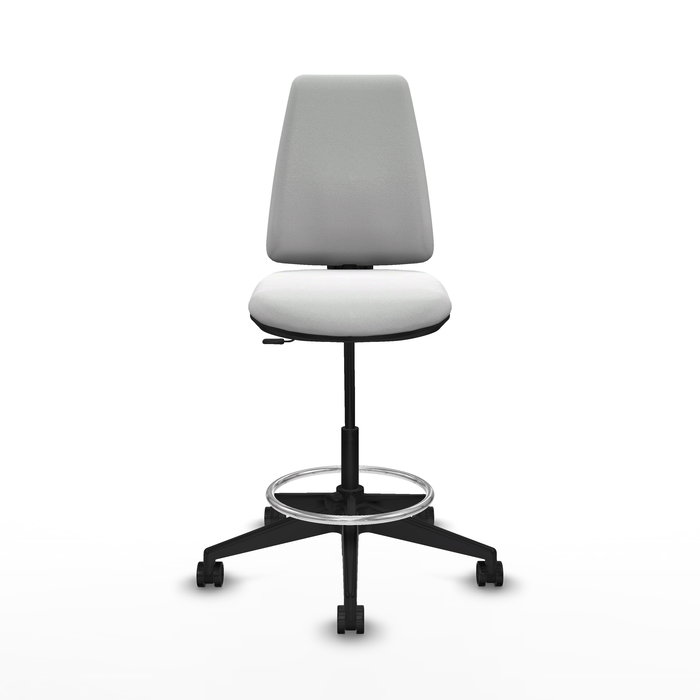 Tabouret Taburete Elche Contact permament de base Tissu Blanc Base pyramidale noire Sans accoudoirs Sans appui-tête Roulettes 65mm nylon