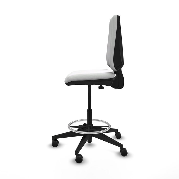 Tabouret Taburete Elche Contact permament de base Tissu Blanc Base pyramidale noire Sans accoudoirs Sans appui-tête Roulettes 65mm nylon