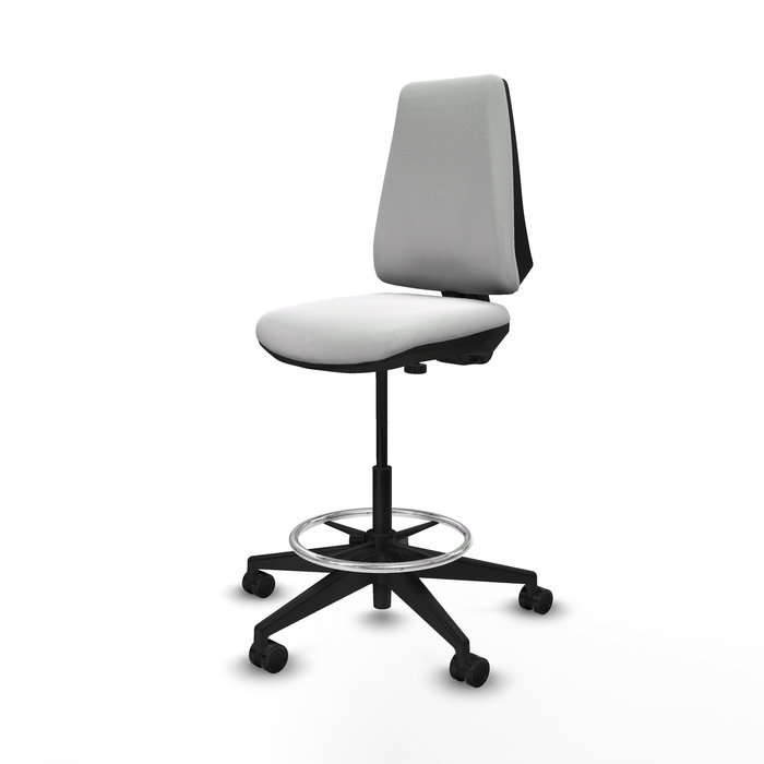 Tabouret Taburete Elche Contact permament de base Tissu Blanc Base pyramidale noire Sans accoudoirs Sans appui-tête Roulettes 65mm nylon