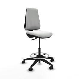 Tabouret Taburete Elche Contact permament de base Tissu Blanc Base pyramidale noire Sans accoudoirs Sans appui-tête Roulettes 65mm nylon