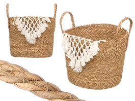 Giftdecor Macetero Mimbre Macrame Pompon Blanc Grand 32x36x32 cm (Set de 6)
