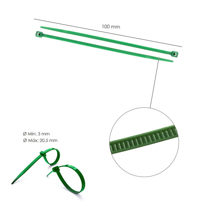 WOLFPACK LINEA PROFESIONAL Collier de serrage en nylon vert 2,5 x 100 mm (Sac de 100 unités) WOLFPACK LINEA PROFESIONAL Collier de serrage en nylon vert 2,5 x 100 mm (Sac de 100 unités)