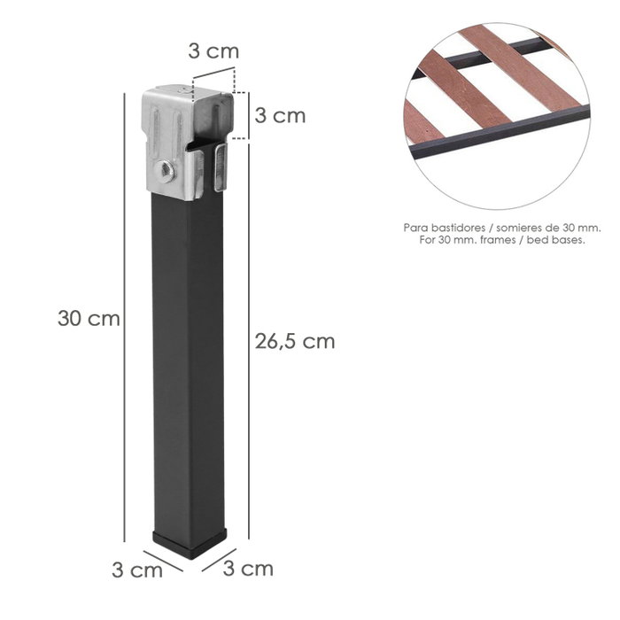 WOLFPACK LINEA PROFESIONAL Jeu de 4 pieds pour sommier carré 30x30/25 WOLFPACK LINEA PROFESIONAL Jeu de 4 pieds pour sommier carré 30x30/25