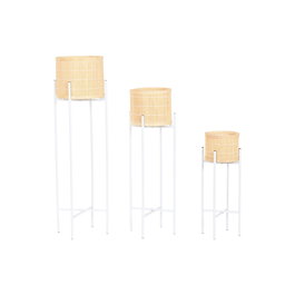 Cache-pot Home ESPRIT Blanc Naturel Métal Bambou 31 x 31 x 103 cm (3 Pièces)