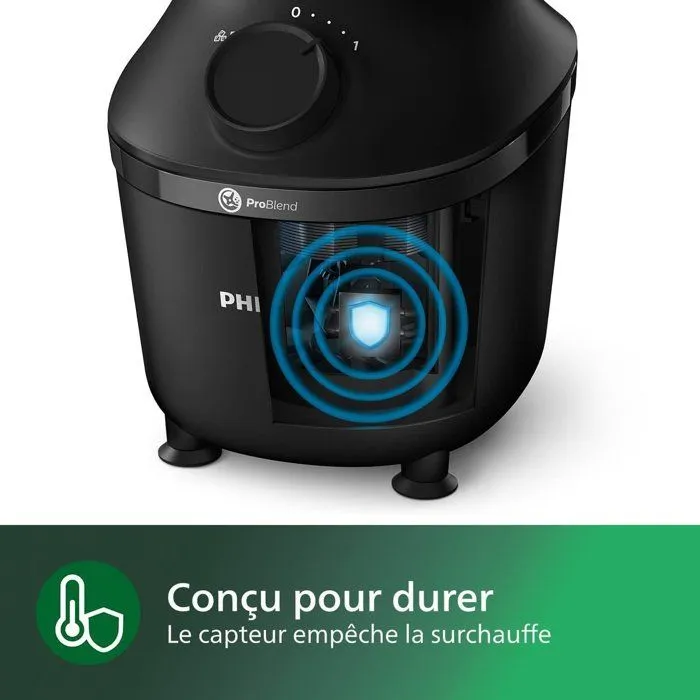 Philips HR2041/41 - Blender mixeur de la série 3000 avec gourde nomade - 450 W - Capacité 1,9 L - Fonction Pulse - Broyage de glace - Noir