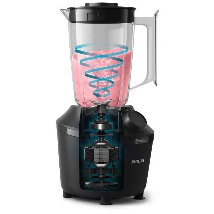 Philips HR2041/41 - Blender mixeur de la série 3000 avec gourde nomade - 450 W - Capacité 1,9 L - Fonction Pulse - Broyage de glace - Noir