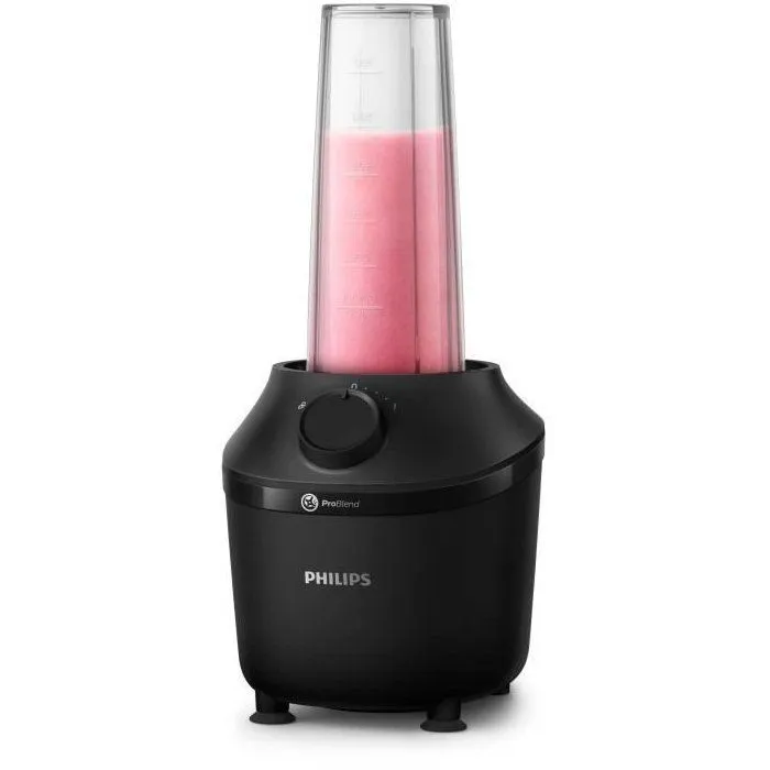Philips HR2041/41 - Blender mixeur de la série 3000 avec gourde nomade - 450 W - Capacité 1,9 L - Fonction Pulse - Broyage de glace - Noir