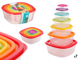Leknes Lot de 7 Boîtes de Conservation Carrées en Plastique Multicolore 25x10,5x25 cm (Set de 12)
