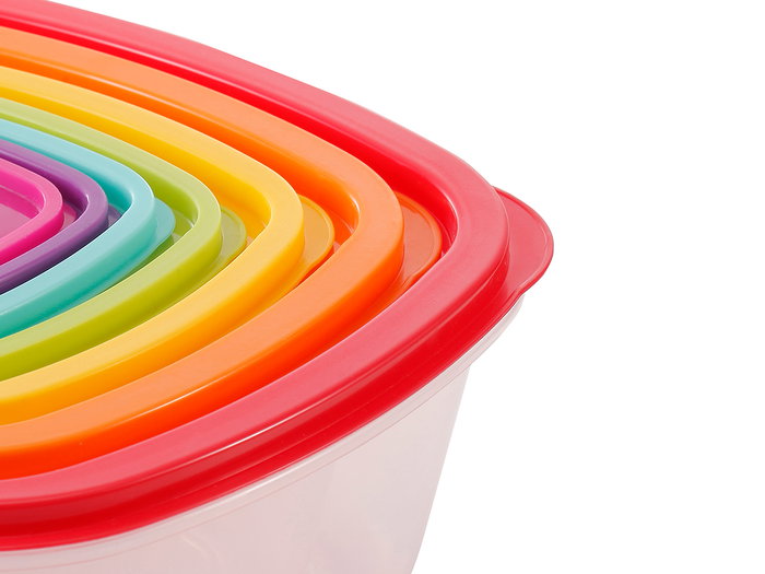 Leknes Lot de 7 Boîtes de Conservation Carrées en Plastique Multicolore 25x10,5x25 cm (Set de 12)