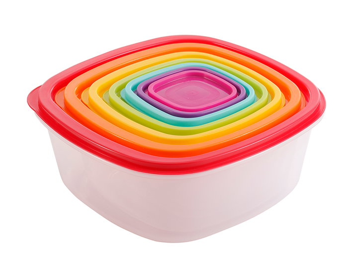 Leknes Lot de 7 Boîtes de Conservation Carrées en Plastique Multicolore 25x10,5x25 cm (Set de 12)