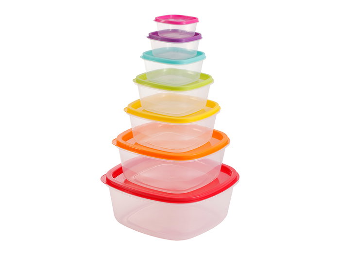 Leknes Lot de 7 Boîtes de Conservation Carrées en Plastique Multicolore 25x10,5x25 cm (Set de 12)