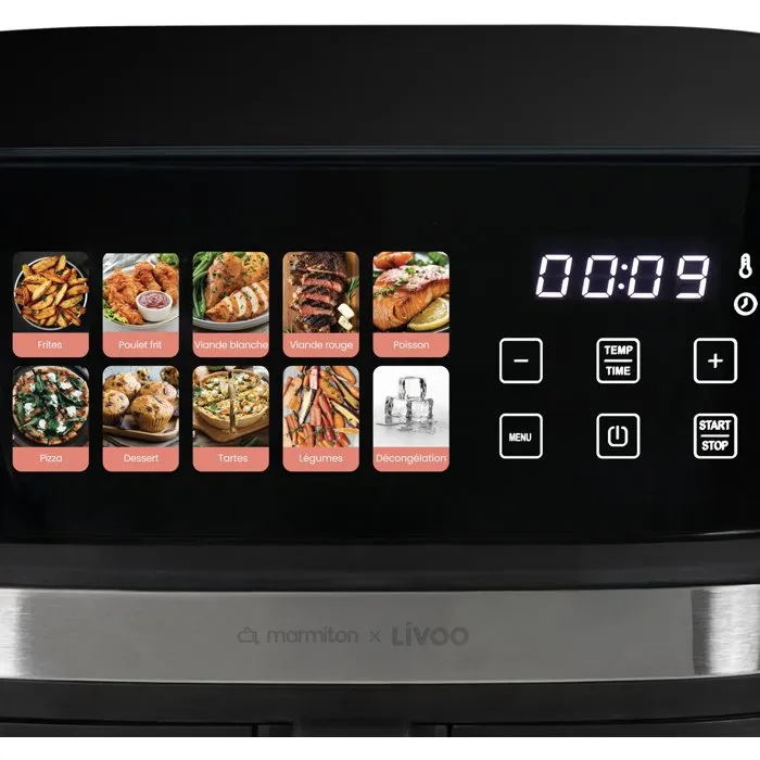 Livoo Friteuse sans huile DOC343CO 8 L - 1700 W avec 30 recettes QR code - Écran tactile - 10 programmes automatiques (frites, viande, pizza, légumes) Livoo Friteuse sans huile DOC343CO 8 L - 1700 W avec 30 recettes QR code - Écran tactile - 10 programmes automatiques (frites, viande, pizza, légumes)