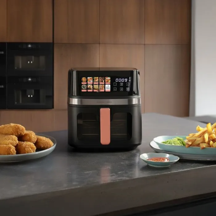 Livoo Friteuse sans huile DOC343CO 8 L - 1700 W avec 30 recettes QR code - Écran tactile - 10 programmes automatiques (frites, viande, pizza, légumes) Livoo Friteuse sans huile DOC343CO 8 L - 1700 W avec 30 recettes QR code - Écran tactile - 10 programmes automatiques (frites, viande, pizza, légumes)