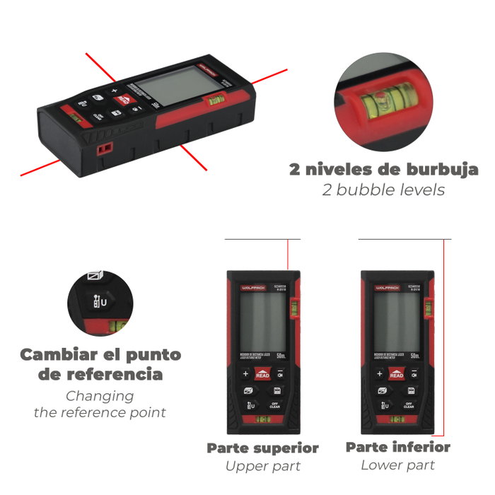WOLFPACK LINEA PROFESIONAL Télémètre Laser 50m 10 Fonctions WOLFPACK LINEA PROFESIONAL Télémètre Laser 50m 10 Fonctions
