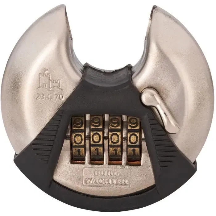 Burg Wachter 23 C 70 SB - Cadenas cylindrique à ouverture à code en acier inoxydable 70 mm avec anse cémentée, pour usage extérieur