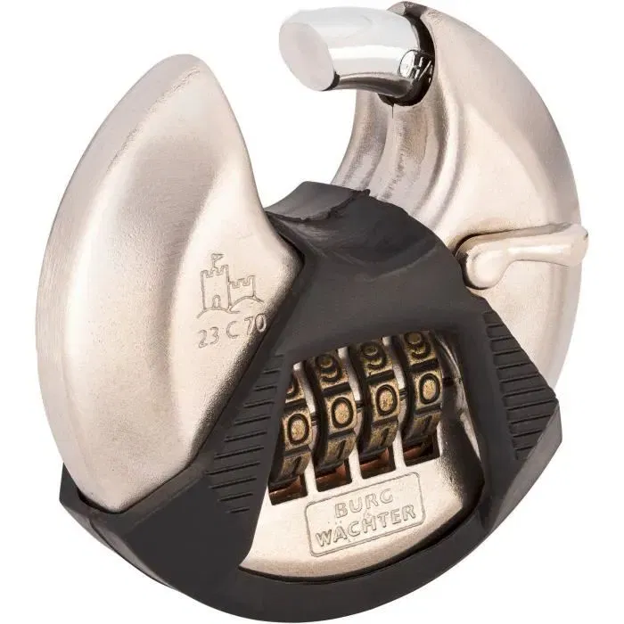 Burg Wachter 23 C 70 SB - Cadenas cylindrique à ouverture à code en acier inoxydable 70 mm avec anse cémentée, pour usage extérieur