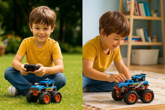 Crazon Monster Truck télécommandé 2 en 1 transformable en lanceur bleu