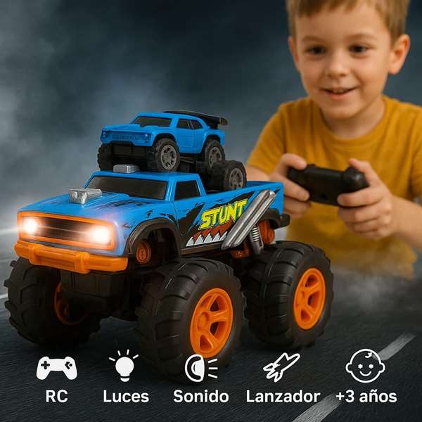 Crazon Monster Truck télécommandé 2 en 1 transformable en lanceur bleu