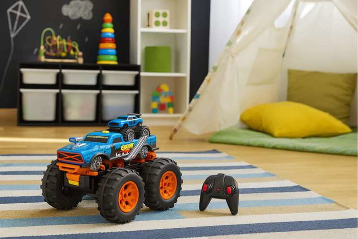 Crazon Monster Truck télécommandé 2 en 1 transformable en lanceur bleu