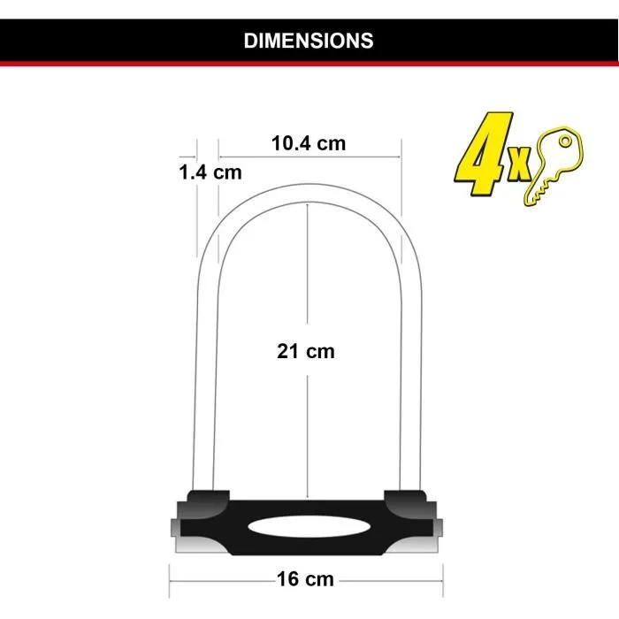 Master Lock 8279EURDPRO - Antivélo U en acier cémenté avec clé, anse 14 mm, 21 x 10.4 cm - Certifié, haute sécurité contre le forçage et la coupe