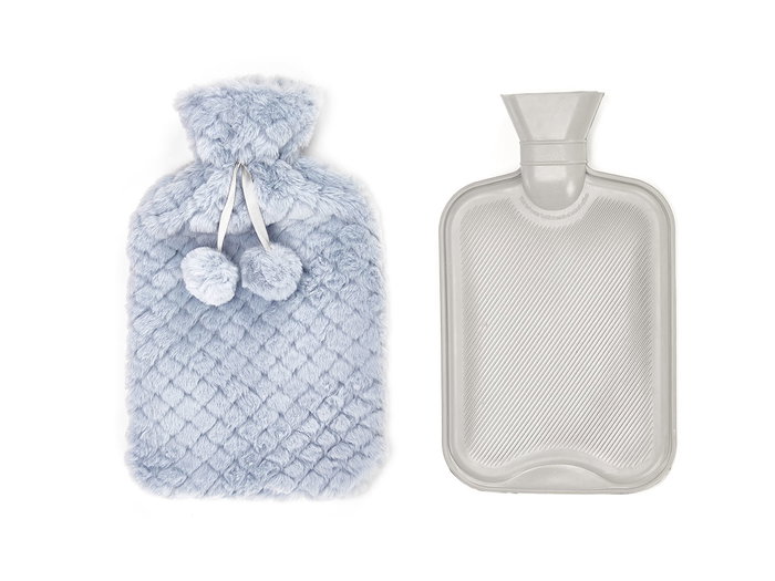 GIFTDECOR Bouillotte 1,8 L avec housse peluche Bleu-Gris