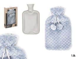 GIFTDECOR Bouillotte 1,8 L avec housse peluche Bleu-Gris