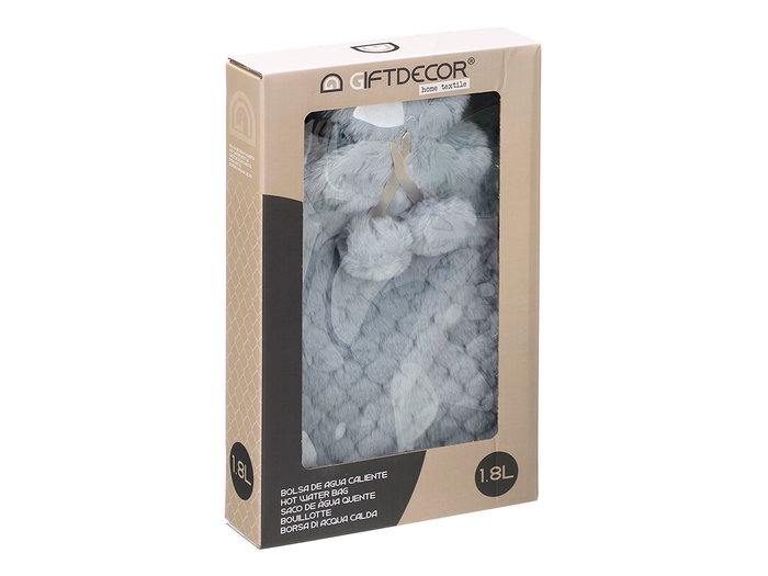 GIFTDECOR Bouillotte 1,8 L avec housse peluche Bleu-Gris