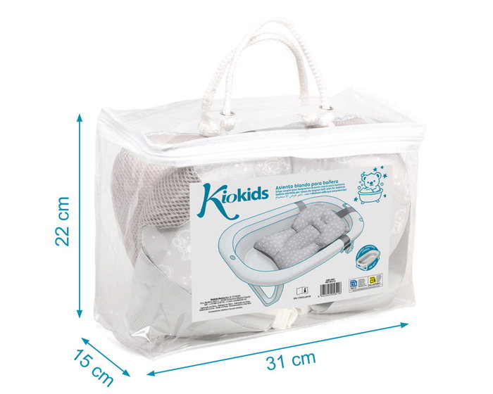 KioKids Coussin de bain ergonomique pour bébé - Support ajustable et doux pour la plupart des baignoires - Gris - Polyester et EPS - Dès la naissance