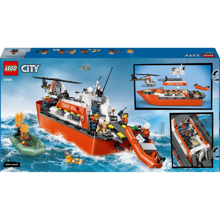 LEGO City 60504 Bateau de sauvetage et Hélicoptère de garde-côtes avec 5 minifigurines et un chien