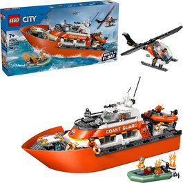 LEGO City 60504 Bateau de sauvetage et Hélicoptère de garde-côtes avec 5 minifigurines et un chien