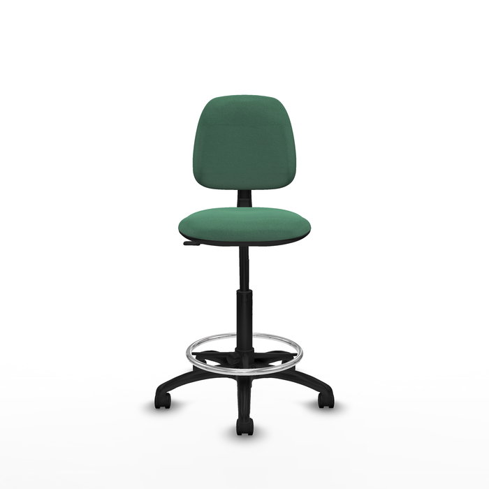 Tabouret Taburete Isso Contact permament de base Tissu Vert émeraude Structure polyamide noire Sans accoudoirs Sans appui-tête Roulettes en nylon 50 mm