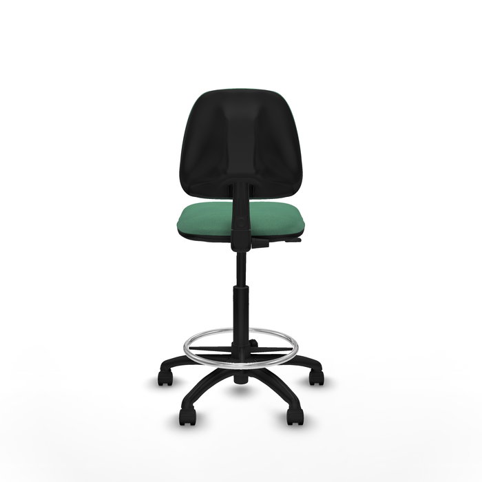 Tabouret Taburete Isso Contact permament de base Tissu Vert émeraude Structure polyamide noire Sans accoudoirs Sans appui-tête Roulettes en nylon 50 mm