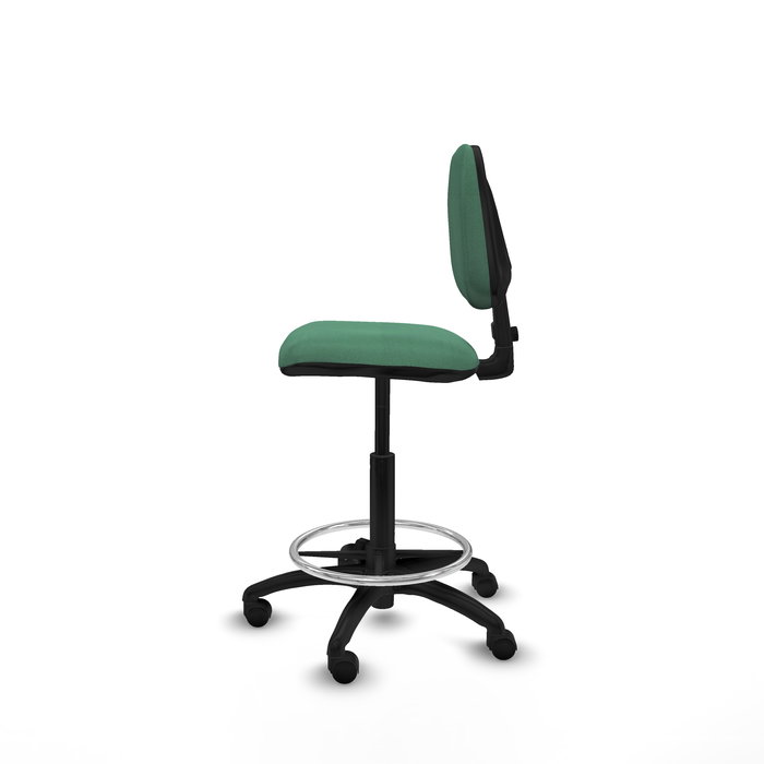 Tabouret Taburete Isso Contact permament de base Tissu Vert émeraude Structure polyamide noire Sans accoudoirs Sans appui-tête Roulettes en nylon 50 mm